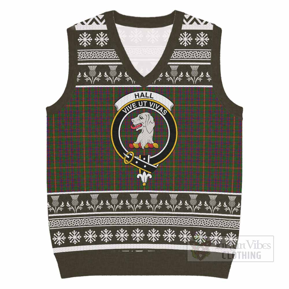 Hall Clan Tartan Christmas Knitted V-Neck Vest with Family Crest - Tartan Vibes Clothing