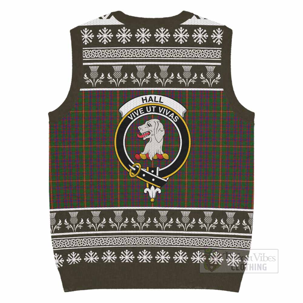 Hall Clan Tartan Christmas Knitted V-Neck Vest with Family Crest - Tartan Vibes Clothing