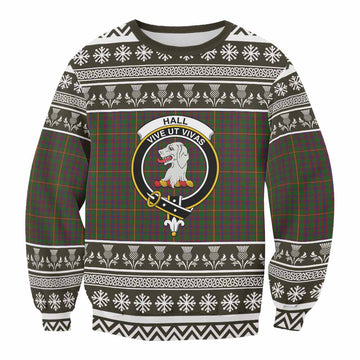 Hall Clan Tartan Christmas Sweatshirt with Family Crest