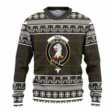Hall Clan Tartan Christmas Ugly Sweater with Family Crest