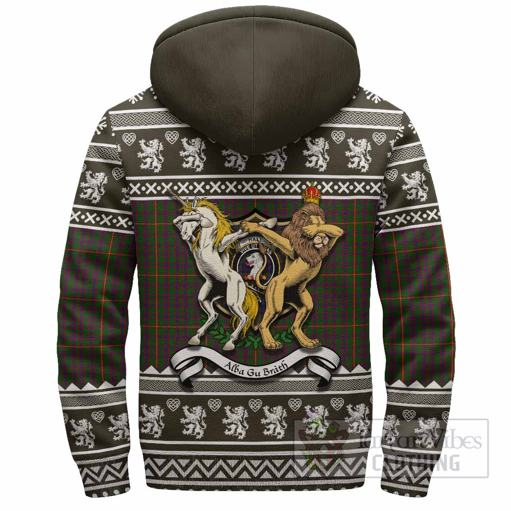 Hall Clan Tartan Crest Christmas Fleece Hoodie Coat of Arms Funny Style - Tartan Vibes Clothing