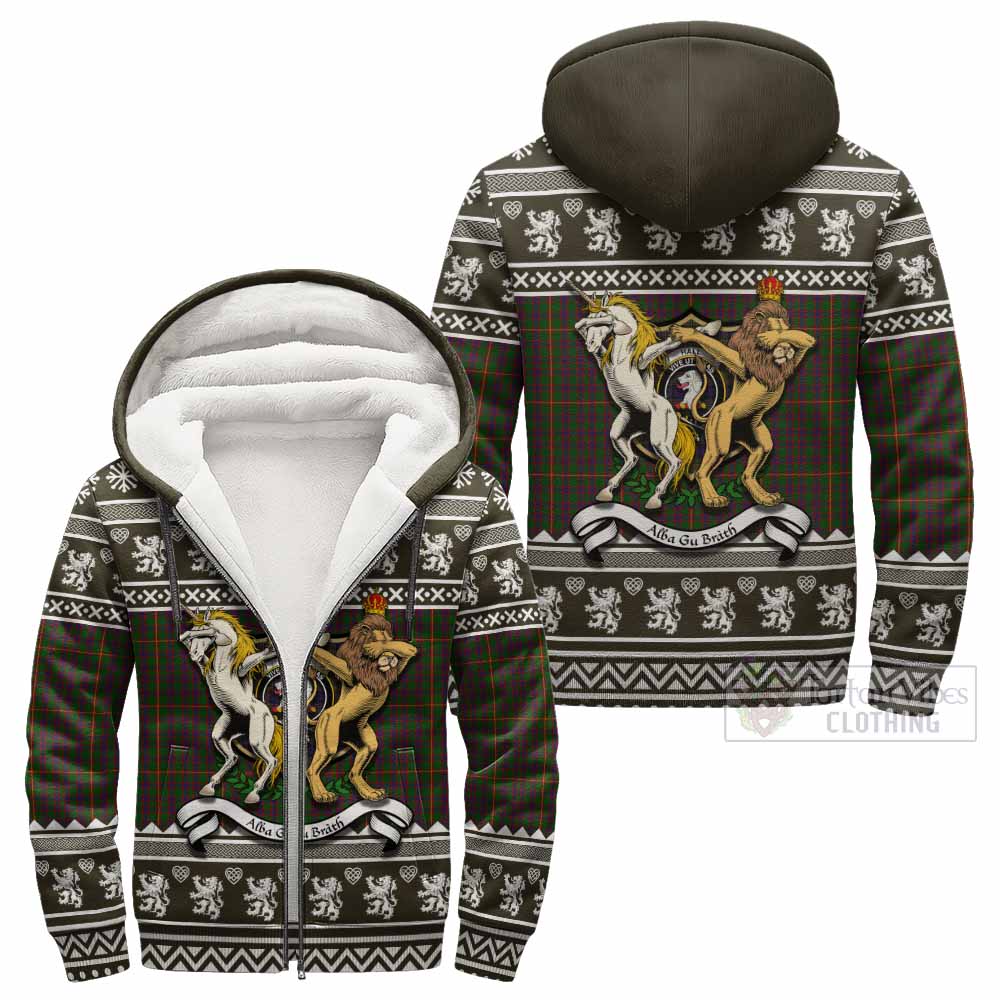 Hall Clan Tartan Crest Christmas Fleece Hoodie Coat of Arms Funny Style - Tartan Vibes Clothing