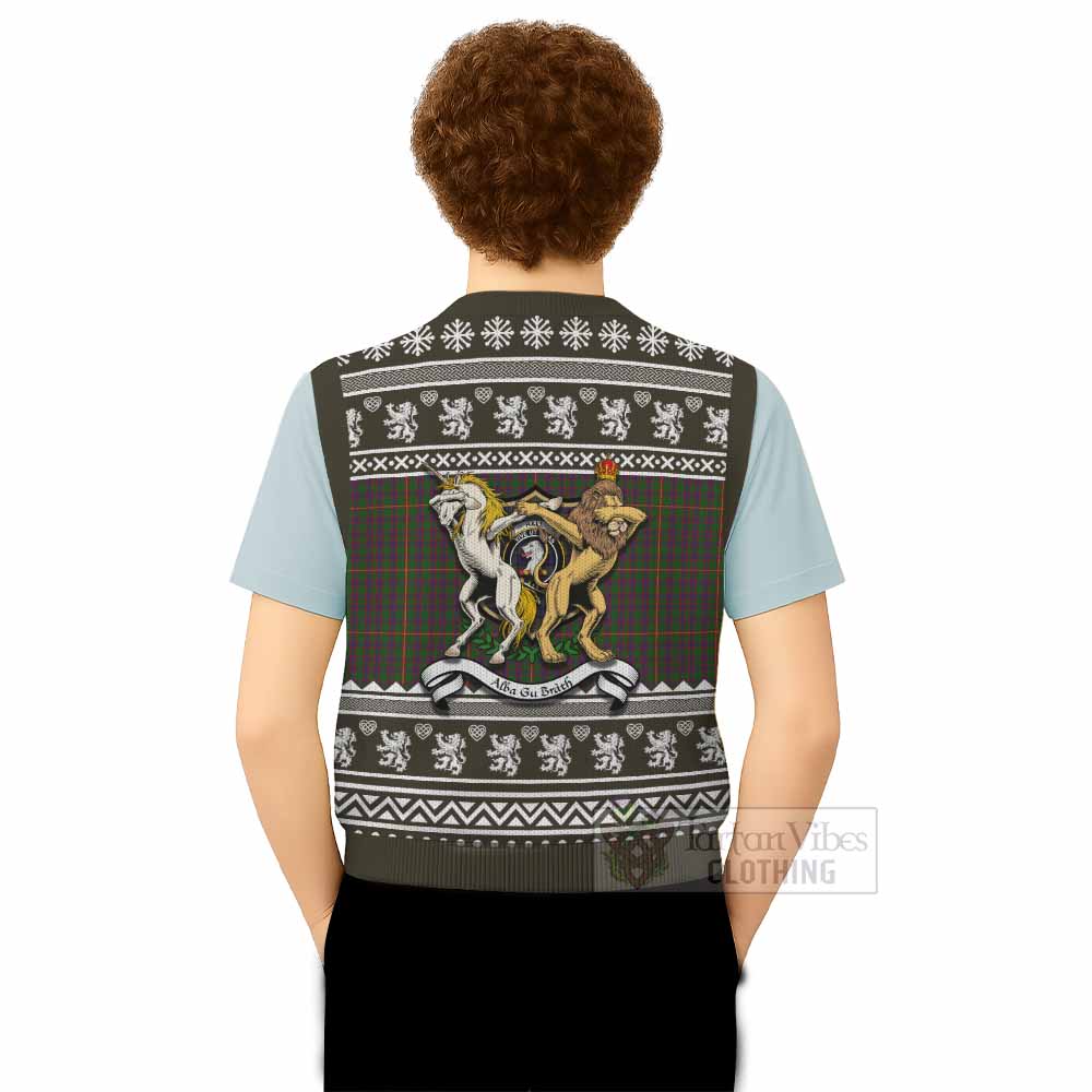 Hall Clan Tartan Crest Christmas Knitted V-Neck Vest Coat of Arms Funny Style - Tartan Vibes Clothing