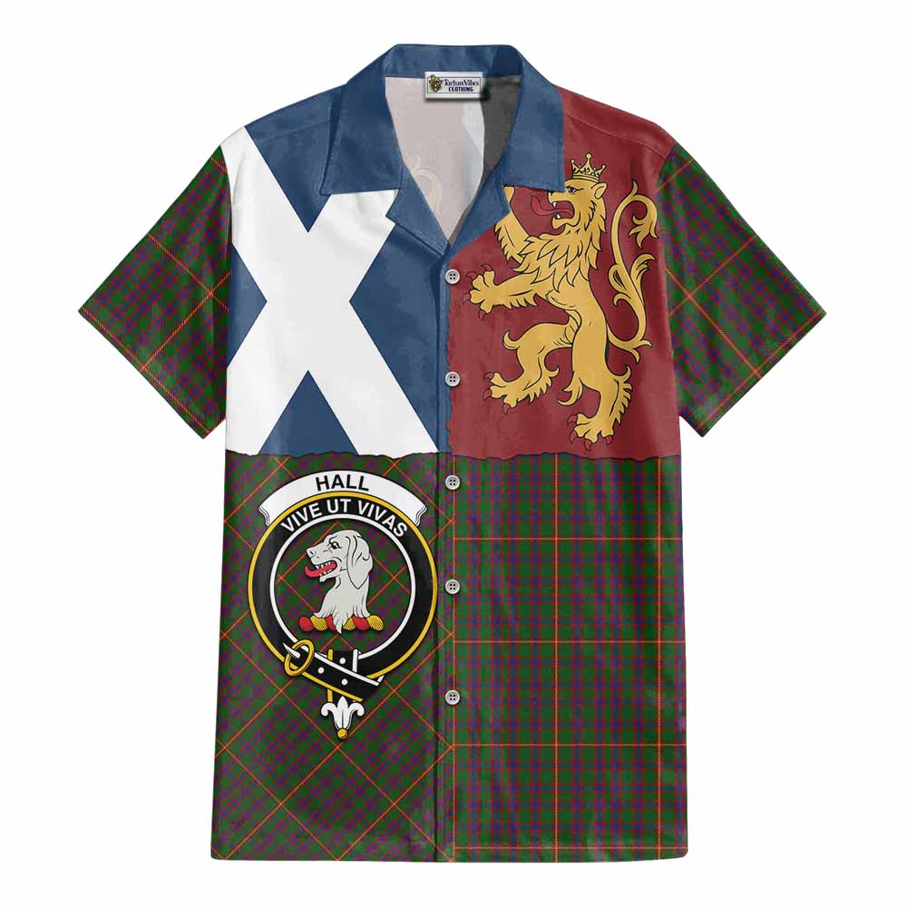 Hall Crest Tartan Cotton Hawaiian Shirt with Lion Rampant Saltire Style - Tartan Vibes Clothing