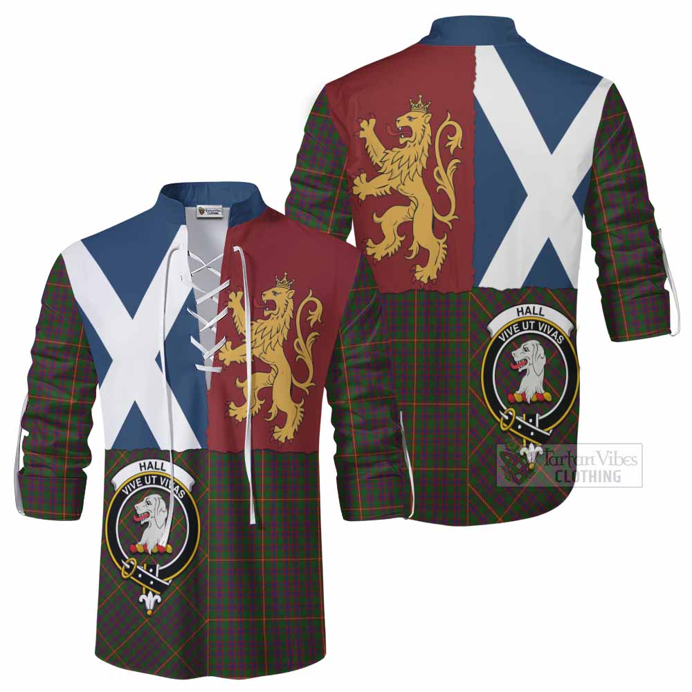 Hall Crest Tartan Ghillie Shirt with Lion Rampant Saltire Style - Tartan Vibes Clothing