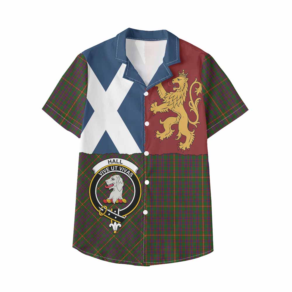 Hall Crest Tartan Kid Hawaiian Shirt with Lion Rampant Saltire Style - Tartan Vibes Clothing