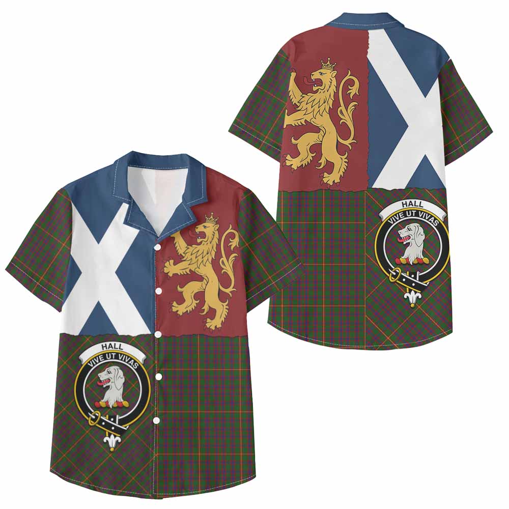 Hall Crest Tartan Kid Hawaiian Shirt with Lion Rampant Saltire Style - Tartan Vibes Clothing