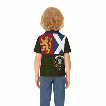 Hall Crest Tartan Kid Polo Shirt with Lion Rampant Saltire Style