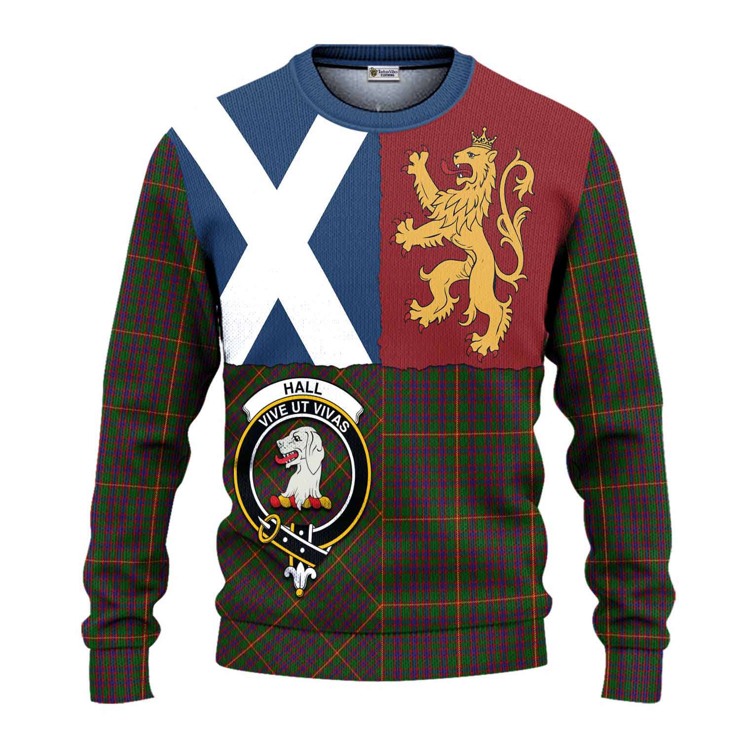Hall Crest Tartan Knitted Sweater with Lion Rampant Saltire Style