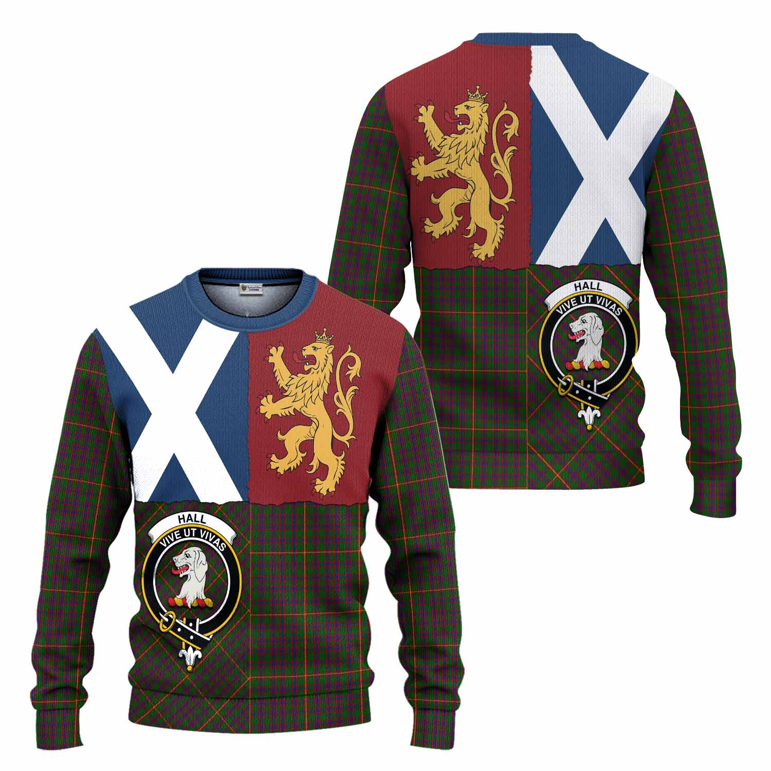 Hall Crest Tartan Knitted Sweater with Lion Rampant Saltire Style