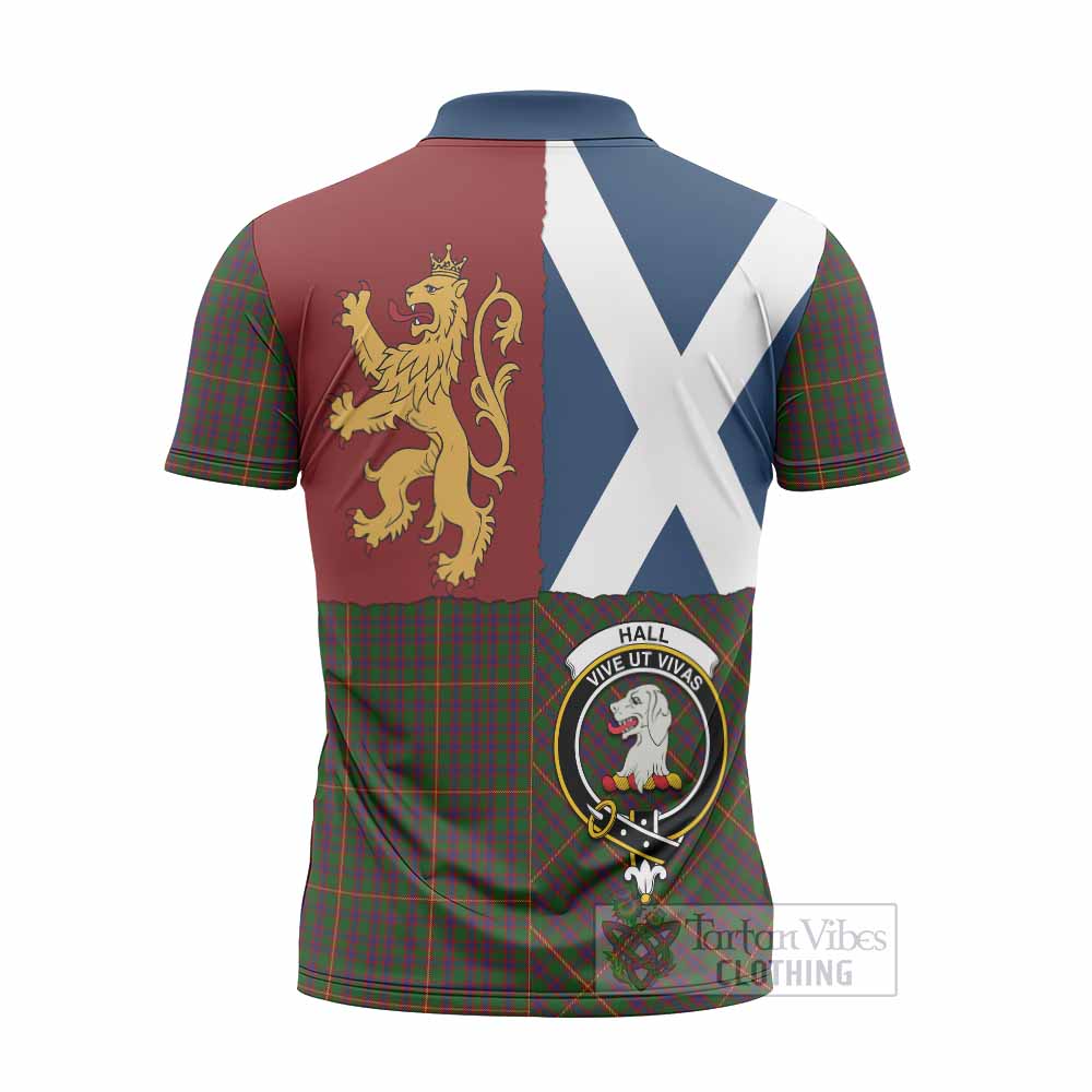 Hall Crest Tartan Zipper Polo Shirt with Lion Rampant Saltire Style