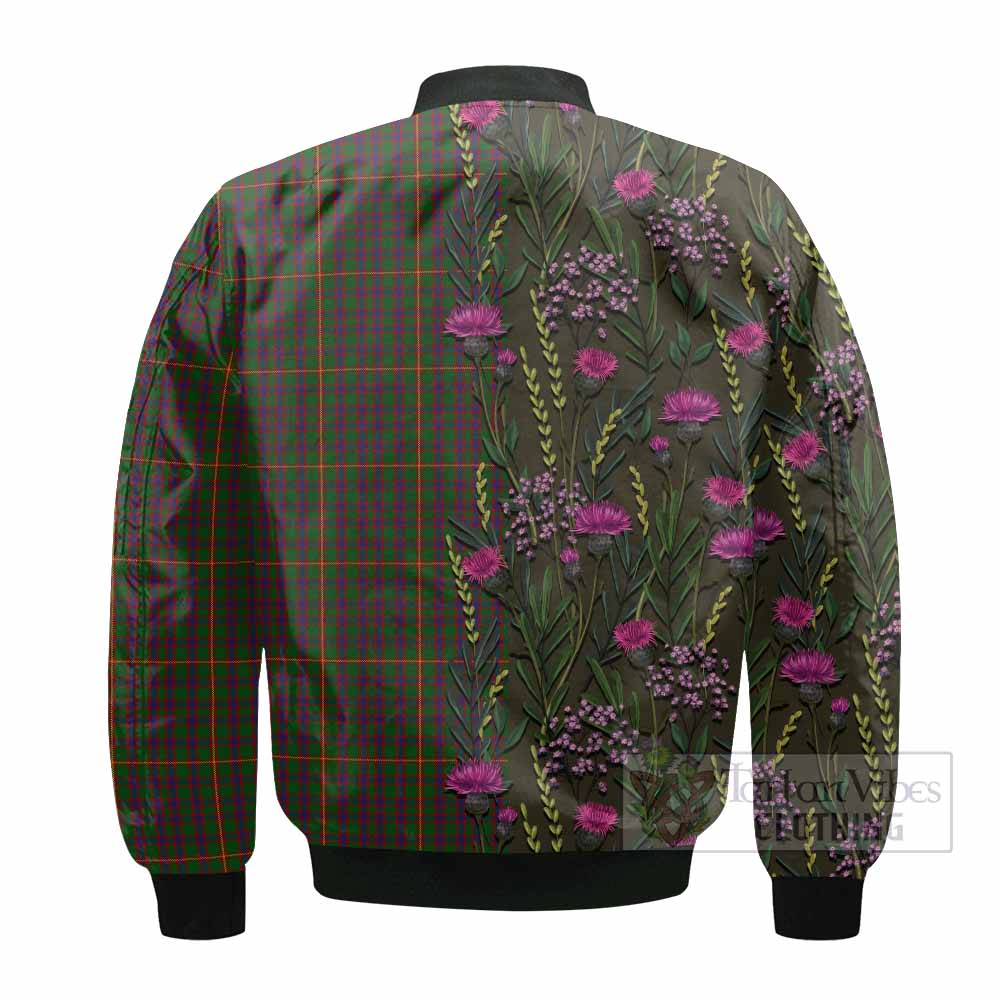 Hall Family Crest Tartan Bomber Jacket Scottish Thistle Flower Pattern Half Style - Tartan Vibes Clothing