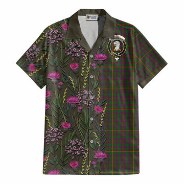 Hall Family Crest Tartan Cotton Hawaiian Shirt Scottish Thistle Flower Pattern Half Style