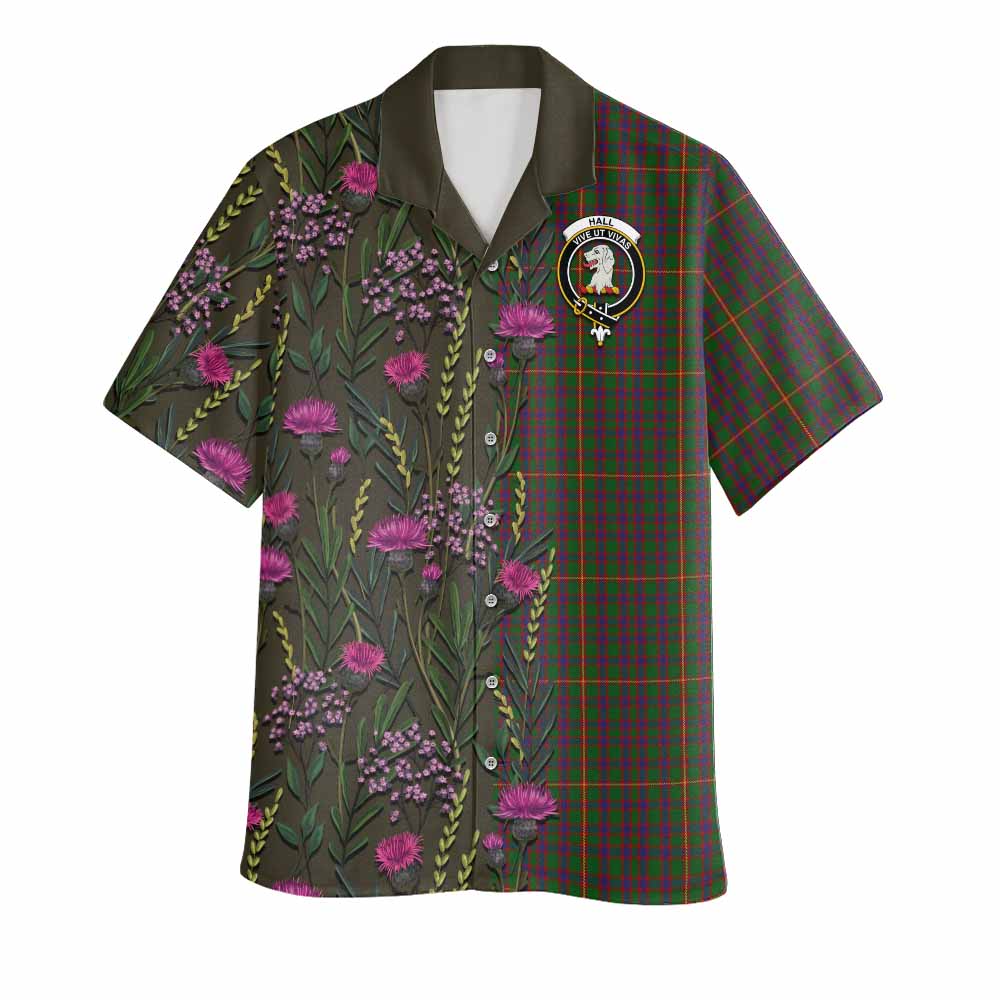 Hall Family Crest Tartan Hawaiian Shirt Scottish Thistle Flower Pattern Half Style - Tartan Vibes Clothing