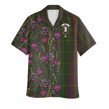 Hall Family Crest Tartan Hawaiian Shirt Scottish Thistle Flower Pattern Half Style