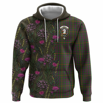 Hall Family Crest Tartan Hoodie Scottish Thistle Flower Pattern Half Style