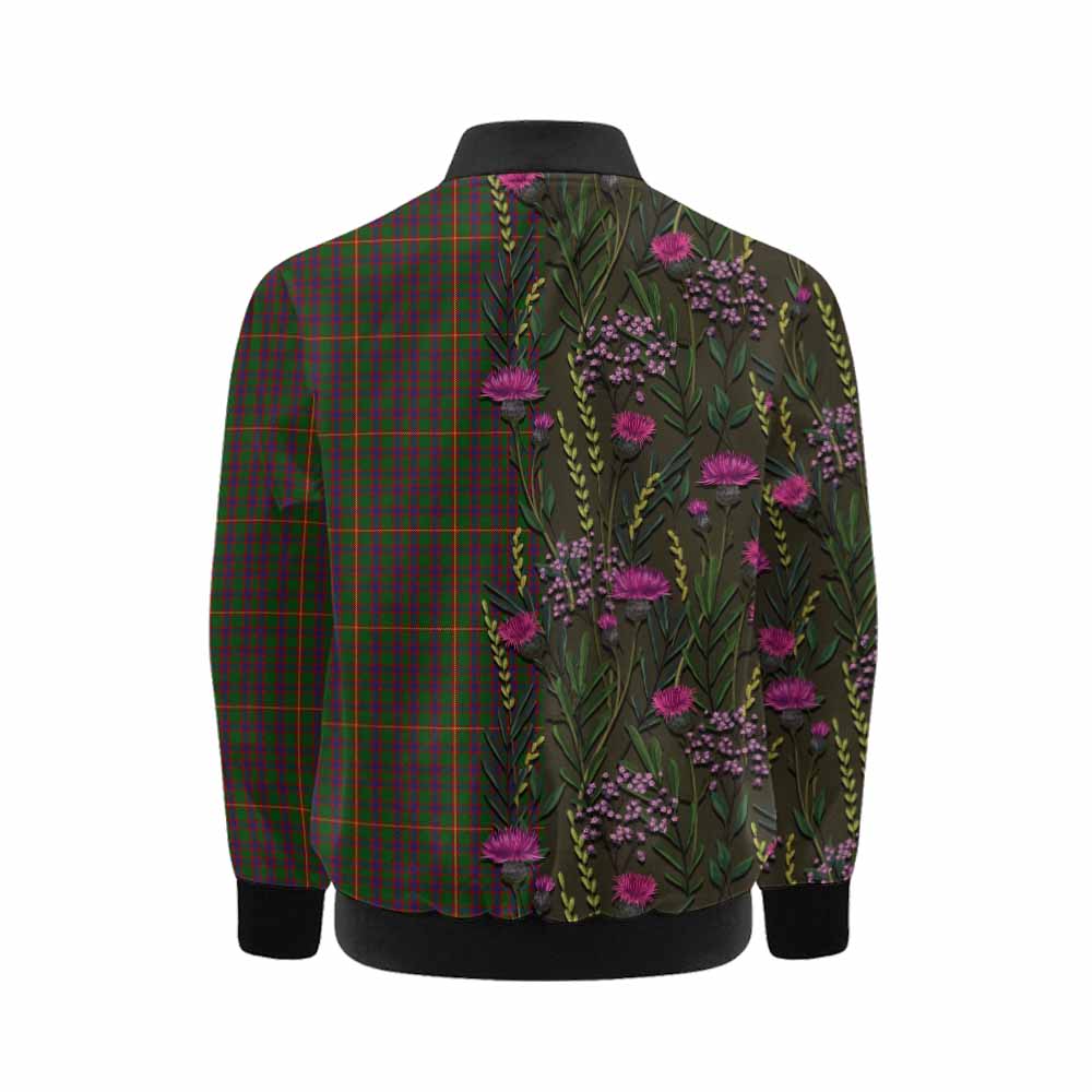 Hall Family Crest Tartan Kid Bomber Jacket Scottish Thistle Flower Pattern Half Style - Tartan Vibes Clothing