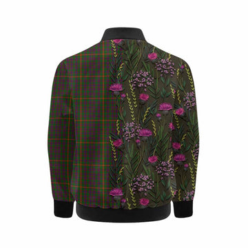 Hall Family Crest Tartan Kid Bomber Jacket Scottish Thistle Flower Pattern Half Style