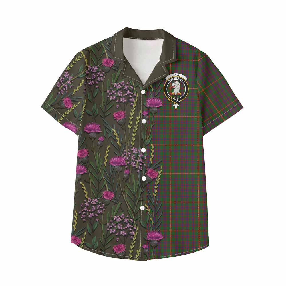 Hall Family Crest Tartan Kid Hawaiian Shirt Scottish Thistle Flower Pattern Half Style - Tartan Vibes Clothing