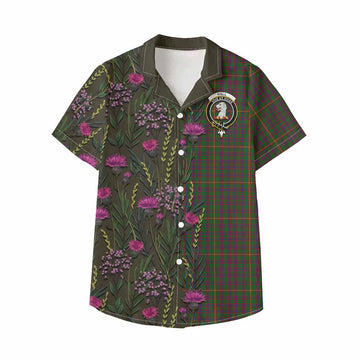 Hall Family Crest Tartan Kid Hawaiian Shirt Scottish Thistle Flower Pattern Half Style