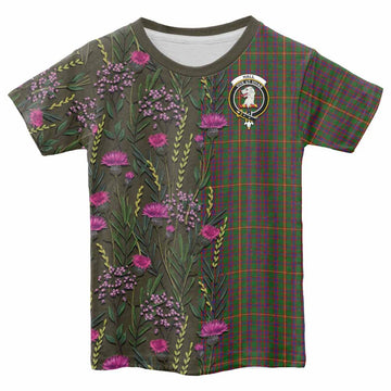 Hall Family Crest Tartan Kid T-shirt Scottish Thistle Flower Pattern Half Style