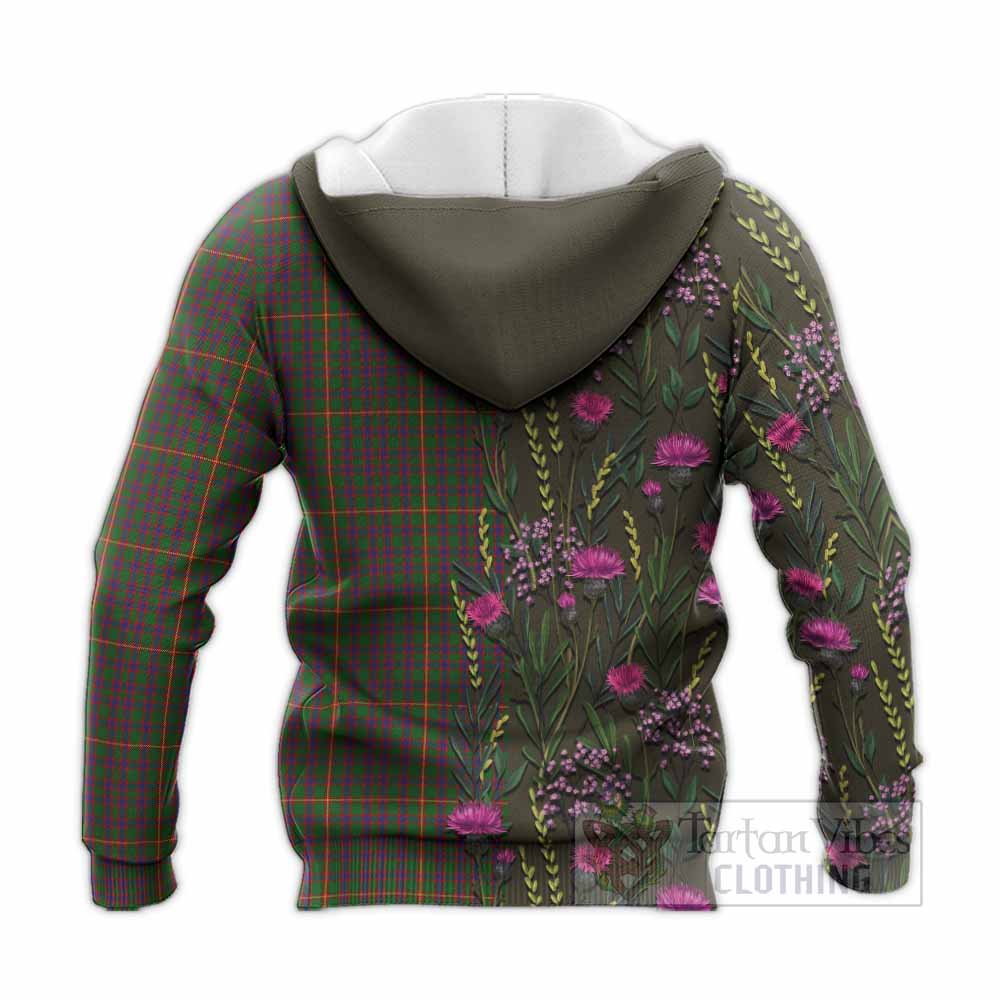 Hall Family Crest Tartan Knitted Hoodie Scottish Thistle Flower Pattern Half Style - Tartan Vibes Clothing