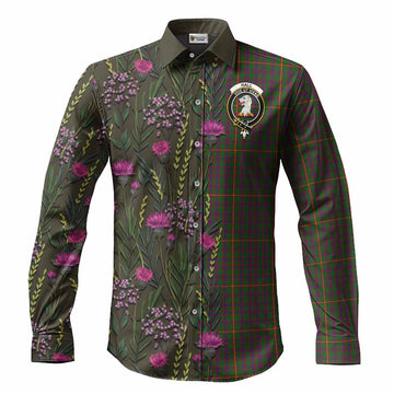Hall Family Crest Tartan Long Sleeve Button Shirts Scottish Thistle Flower Pattern Half Style