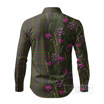 Hall Family Crest Tartan Long Sleeve Button Shirts Scottish Thistle Flower Pattern Half Style