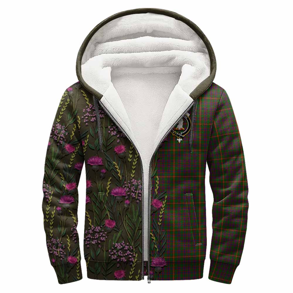 Hall Family Crest Tartan Sherpa Hoodie Scottish Thistle Flower Pattern Half Style - Tartan Vibes Clothing