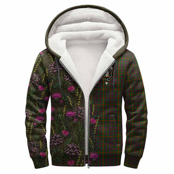 Hall Family Crest Tartan Sherpa Hoodie Scottish Thistle Flower Pattern Half Style