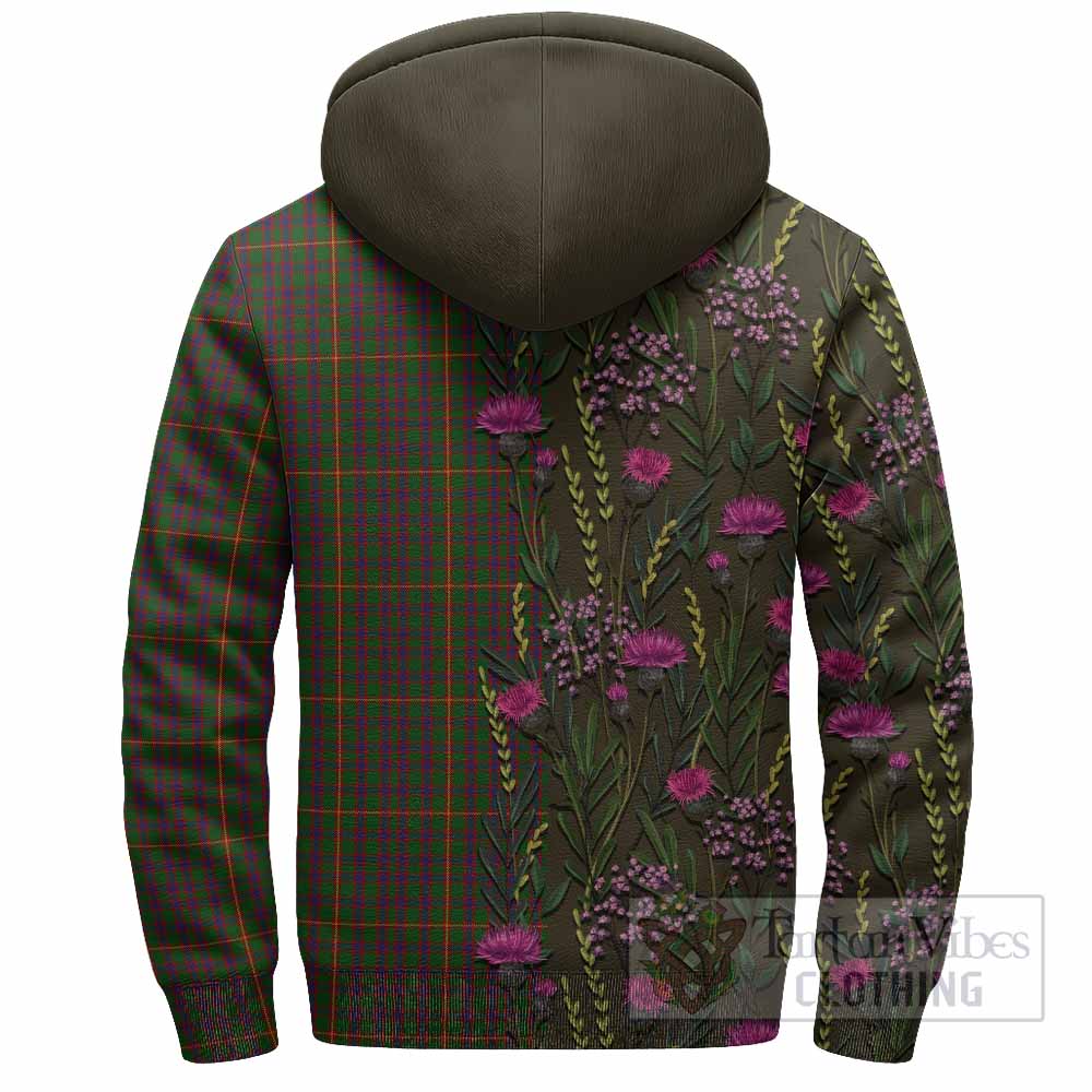 Hall Family Crest Tartan Sherpa Hoodie Scottish Thistle Flower Pattern Half Style - Tartan Vibes Clothing