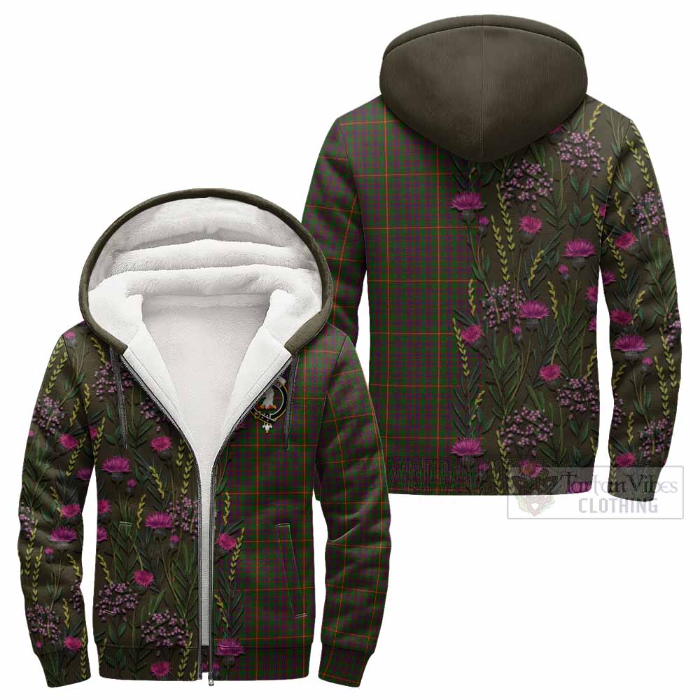 Hall Family Crest Tartan Sherpa Hoodie Scottish Thistle Flower Pattern Half Style - Tartan Vibes Clothing