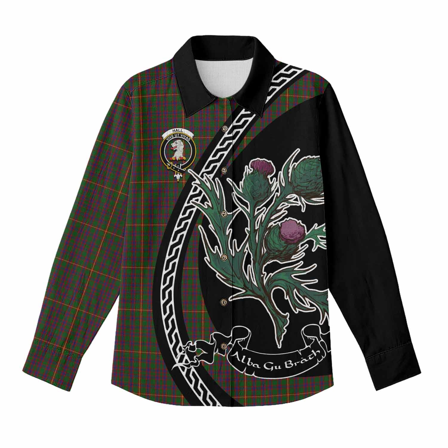 Hall Family Crest Tartan Women Casual Shirt Alba Thistle Inspired - Tartan Vibes Clothing