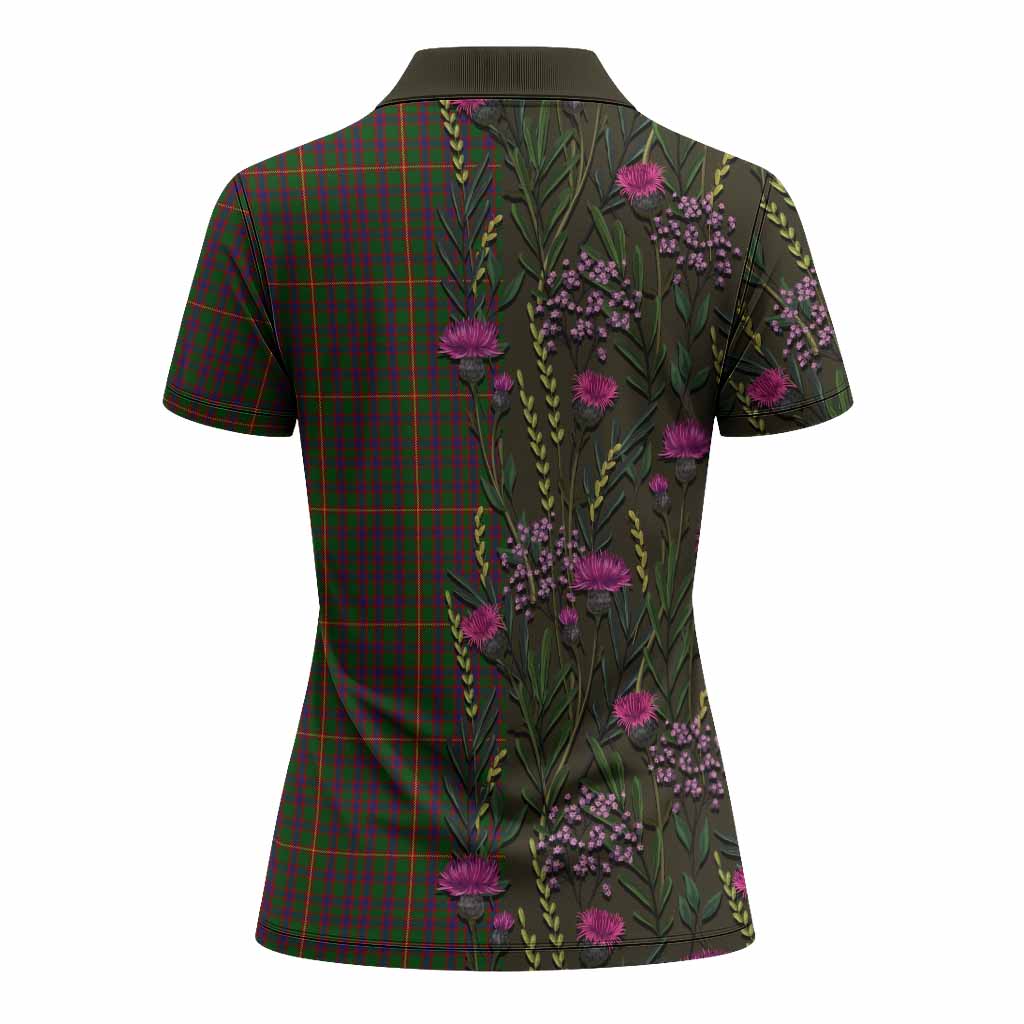 Hall Family Crest Tartan Women Polo Shirt Scottish Thistle Flower Pattern Half Style - Tartan Vibes Clothing