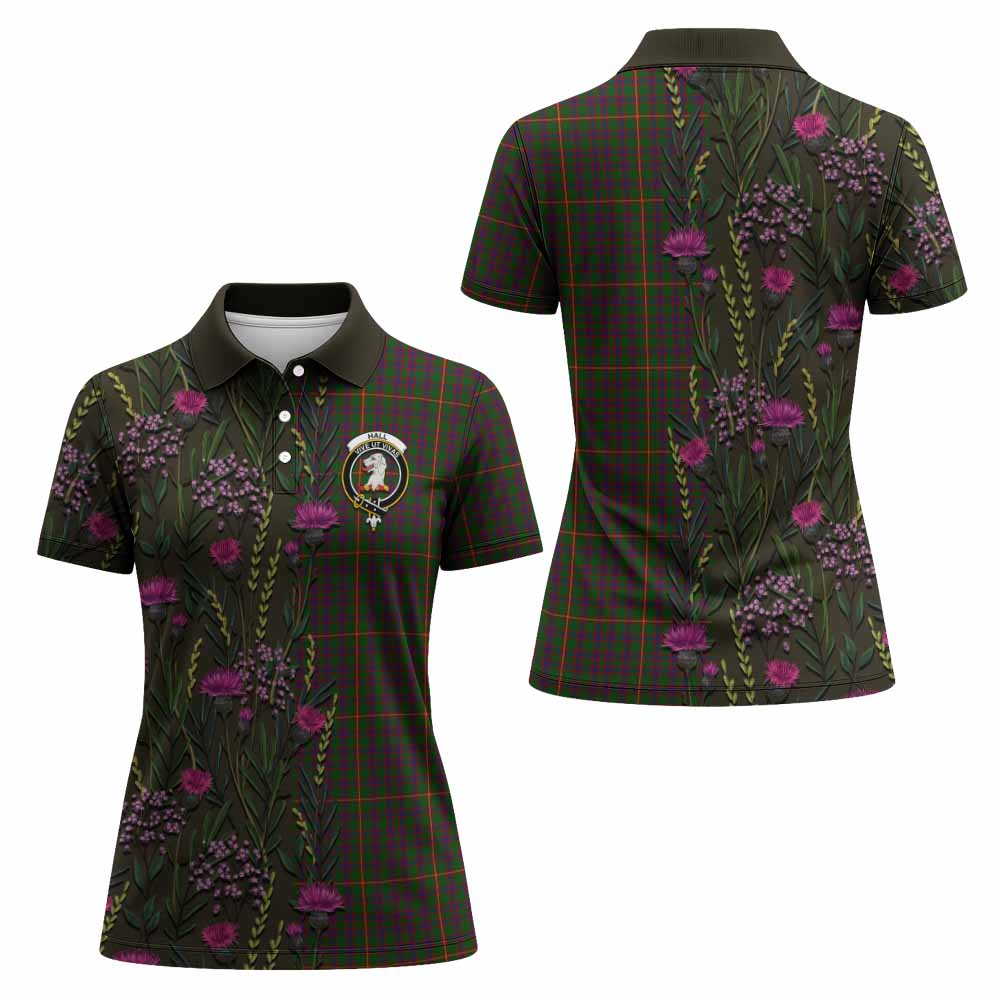 Hall Family Crest Tartan Women Polo Shirt Scottish Thistle Flower Pattern Half Style - Tartan Vibes Clothing