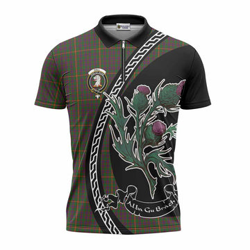 Hall Family Crest Tartan Zipper Polo Shirt Alba Thistle Inspired