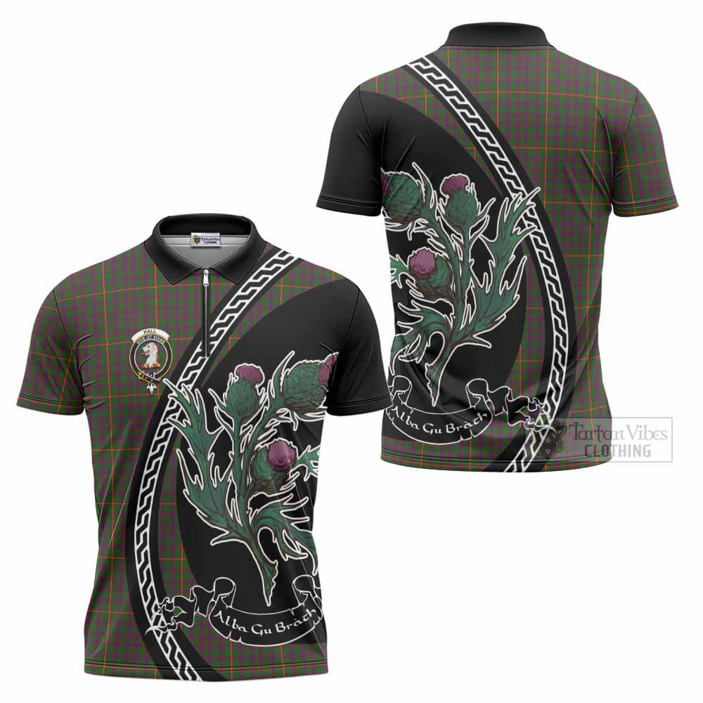 Hall Family Crest Tartan Zipper Polo Shirt Alba Thistle Inspired - Tartan Vibes Clothing