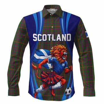 Hall Scotland Football Tartan Long Sleeve Button Shirts Lion Mascot Go Scottish