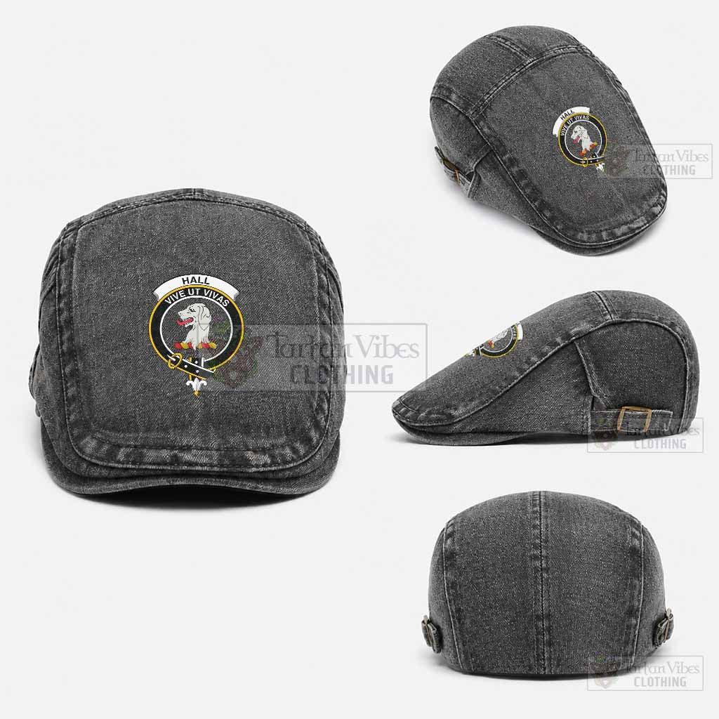 Hall Scottish Clan Crest Washed Flat Cap - Unisex Jeff Cap One Size (Adjustable) Black - Tartan Vibes Clothing