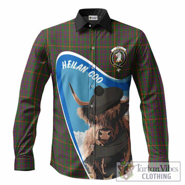 Hall Scottish Heilan Coo Tartan Crest Long Sleeve Button Shirts