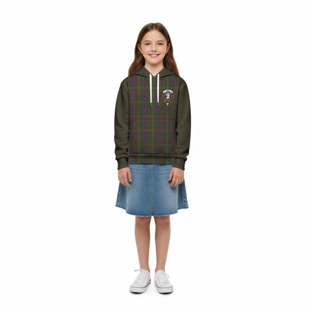 Hall Tartan Accent Kid Hoodie with Family Crest