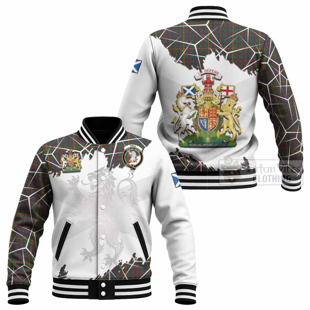 Hall Tartan Baseball Jacket with Family Crest and Lion Rampant Grunge Style