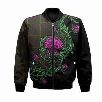 Hall Tartan Bomber Jacket Resilient Scottish Thistle Unisex Black - Tartan Vibes Clothing