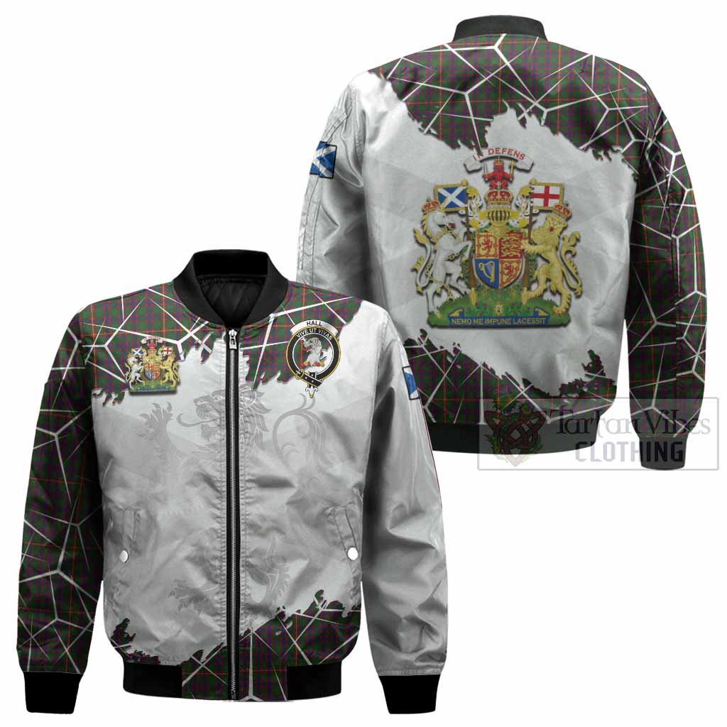 Hall Tartan Bomber Jacket with Family Crest and Lion Rampant Grunge Style