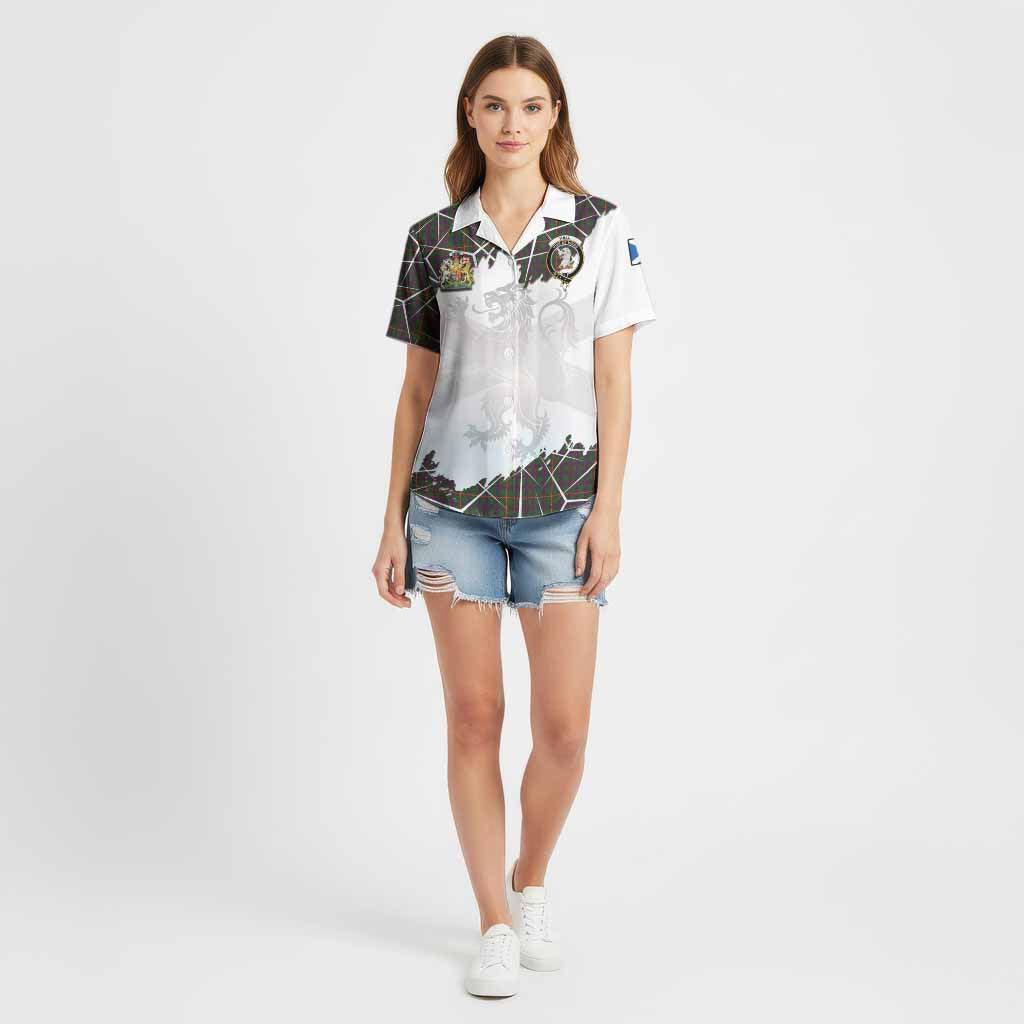 Hall Tartan Cotton Hawaiian Shirt with Family Crest and Lion Rampant Grunge Style