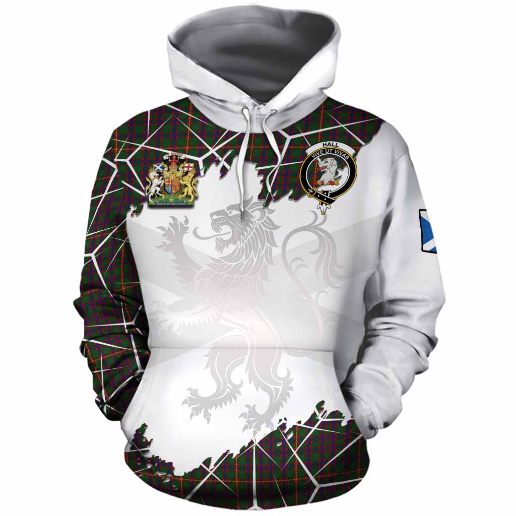 Hall Tartan Cotton Hoodie with Family Crest and Lion Rampant Grunge Style