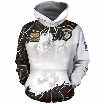Hall Tartan Cotton Hoodie with Family Crest and Lion Rampant Grunge Style