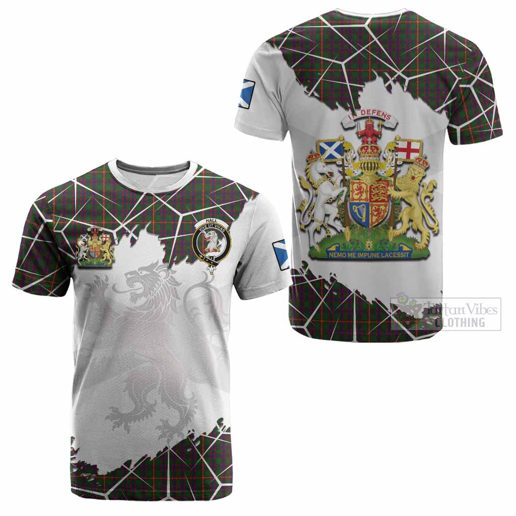 Hall Tartan Cotton T-shirt with Family Crest and Lion Rampant Grunge Style