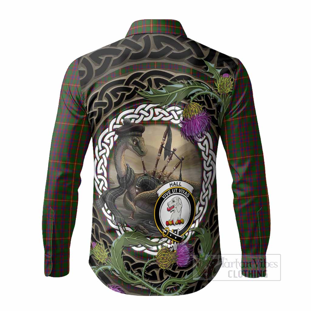 Hall Tartan Crest Bagpipe Nessie Long Sleeve Button Shirts Scottish Loch Ness Monster Celtic Thistle