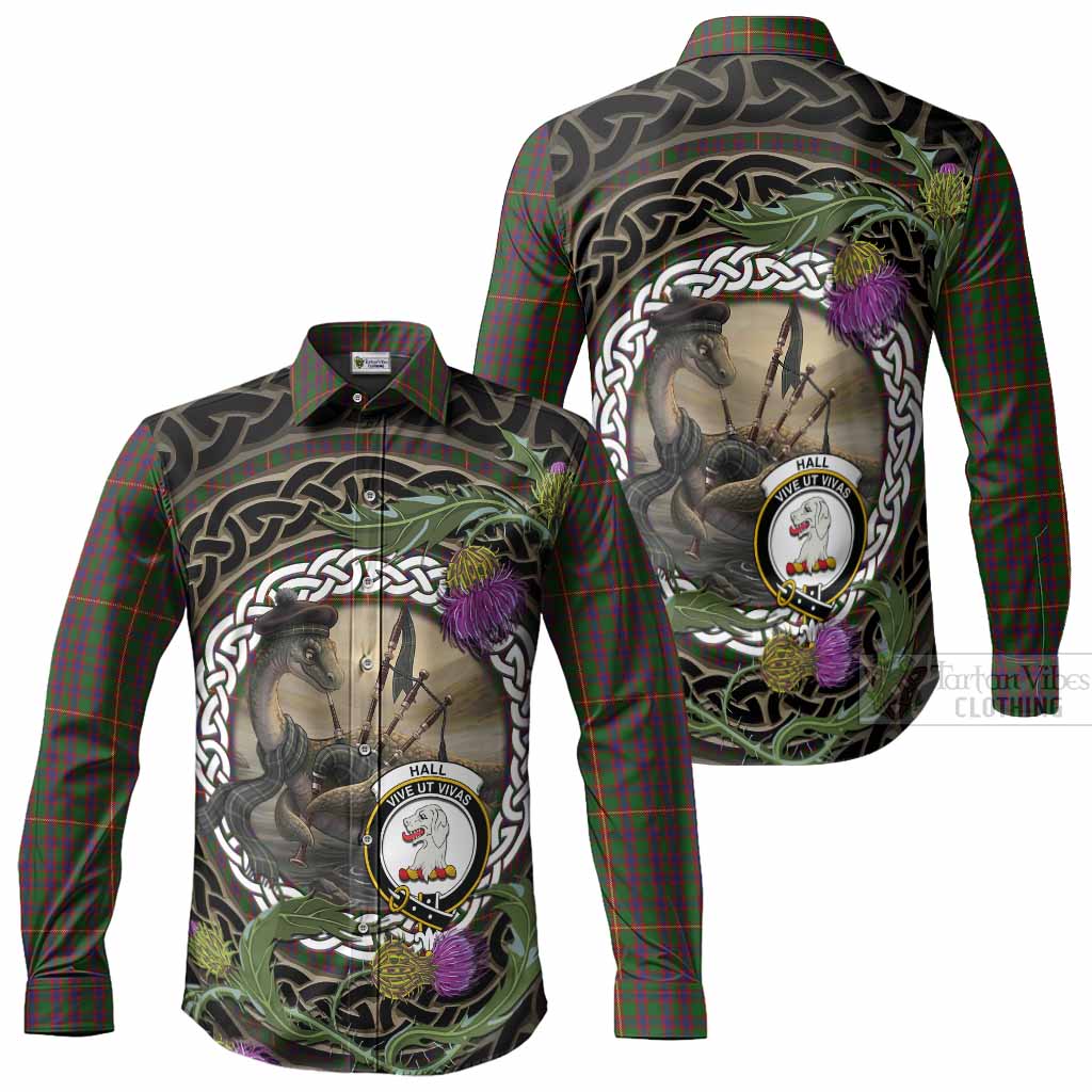Hall Tartan Crest Bagpipe Nessie Long Sleeve Button Shirts Scottish Loch Ness Monster Celtic Thistle